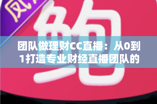 团队做理财CC直播：从0到1打造专业财经直播团队的完整实战指南
