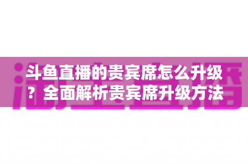 斗鱼直播的贵宾席怎么升级？全面解析贵宾席升级方法、特权与实用攻略
